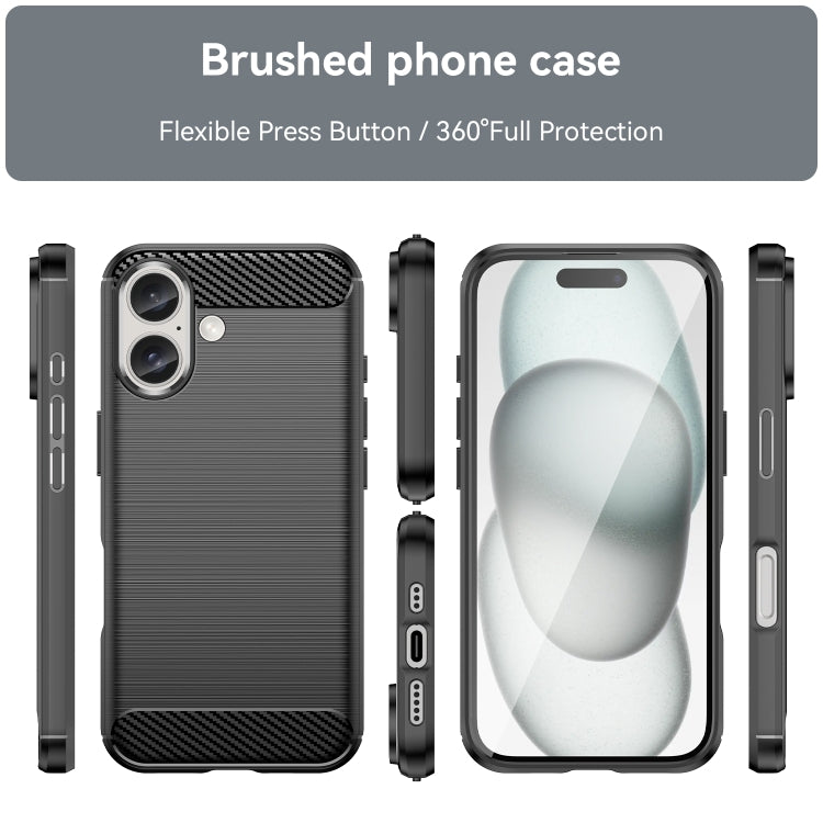 For iPhone 16 Brushed Texture Carbon Fiber TPU Phone Case(Black) - iPhone 16 Cases by buy2fix | Online Shopping UK | buy2fix