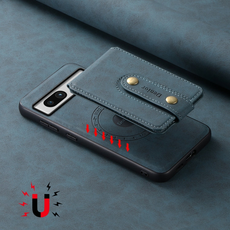 For Google Pixel 7a Denior D14 NK Retro Pattern MagSafe Magnetic Card Holder Leather Phone Case(Blue) - Google Cases by Denior | Online Shopping UK | buy2fix