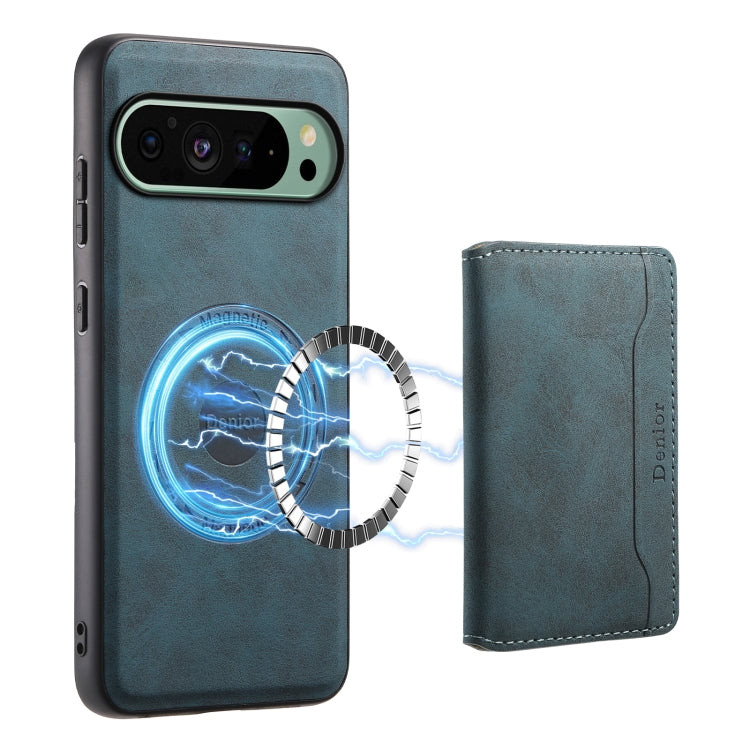 For Google Pixel 9 Denior D13 Retro Texture Leather MagSafe Card Bag Phone Case(Blue) - Google Cases by Denior | Online Shopping UK | buy2fix