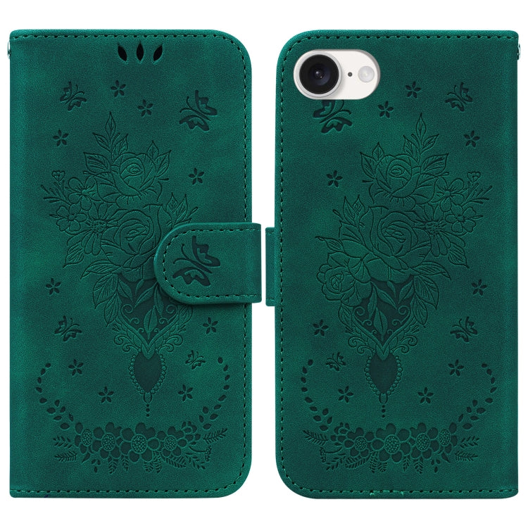 For iPhone SE 2024 Butterfly Rose Embossed Leather Phone Case(Green) - More iPhone Cases by buy2fix | Online Shopping UK | buy2fix