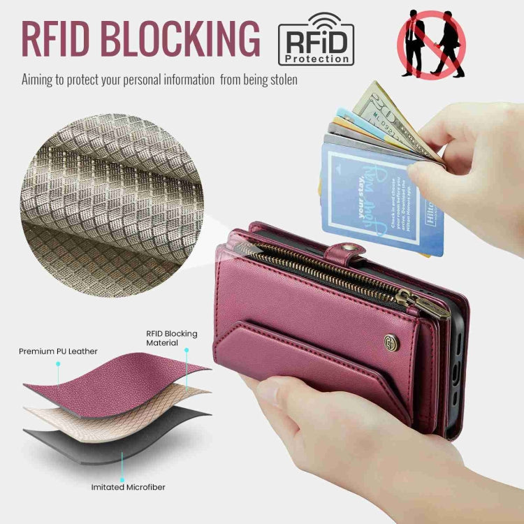 For iPhone 13 mini CaseMe C36 Card Slots Zipper Wallet RFID Anti-theft Leather Phone Case(Wine Red) - iPhone 13 mini Cases by CaseMe | Online Shopping UK | buy2fix