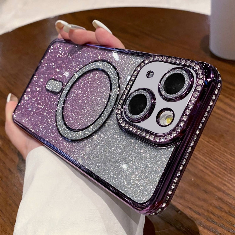 For iPhone 15 Plus Diamond Gradient Glitter Plated MagSafe Phone Case(Purple) - iPhone 15 Plus Cases by buy2fix | Online Shopping UK | buy2fix