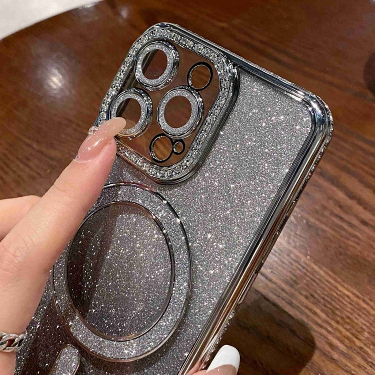 For iPhone 15 Diamond Gradient Glitter Plated MagSafe Phone Case(Black) - iPhone 15 Cases by buy2fix | Online Shopping UK | buy2fix