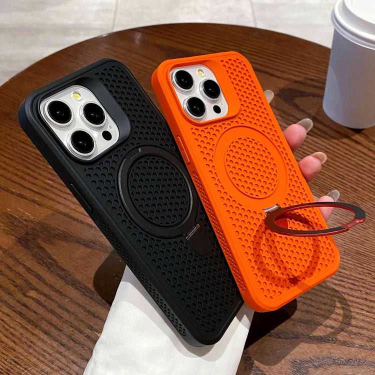 For iPhone 13 Hollow Cooling Magsafe Phone Case with Holder(Orange) - iPhone 13 Cases by buy2fix | Online Shopping UK | buy2fix