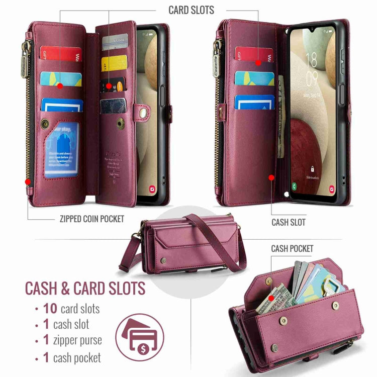 For Samsung Galaxy A12 5G CaseMe C36 Card Slots Zipper Wallet RFID Anti-theft Leather Phone Case(Wine Red) - Galaxy Phone Cases by CaseMe | Online Shopping UK | buy2fix