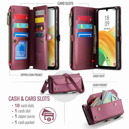 For Samsung Galaxy A33 5G CaseMe C36 Card Slots Zipper Wallet RFID Anti-theft Leather Phone Case(Wine Red) - Galaxy Phone Cases by CaseMe | Online Shopping UK | buy2fix