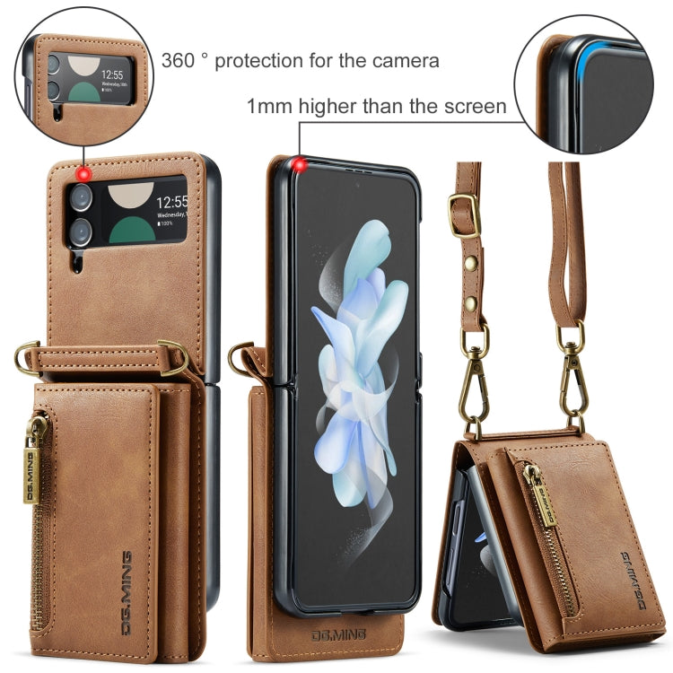 For Samsung Galaxy Z Flip3 5G DG.MING M5 Series Zip RFID Multi Card Detachable Leather Phone Case with Long Lanyard(Brown) - Galaxy Phone Cases by DG.MING | Online Shopping UK | buy2fix