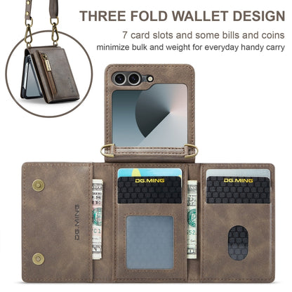 For Samsung Galaxy Z Flip6 DG.MING M5 Series Zip RFID Multi Card Detachable Leather Phone Case with Long Lanyard(Coffee) - Galaxy Z Flip6 5G Cases by DG.MING | Online Shopping UK | buy2fix