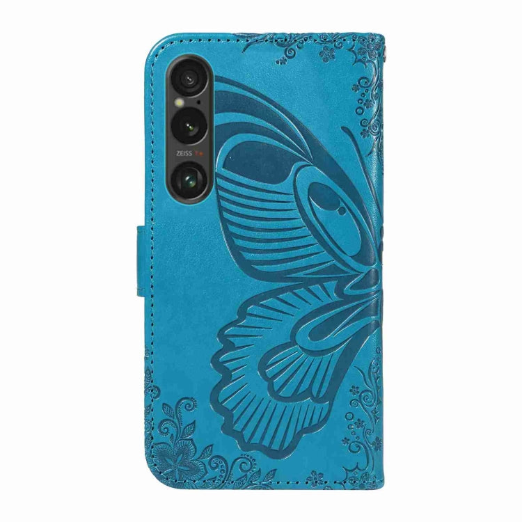 For Sony Xperia 1 VI 2024 Swallowtail Butterfly Embossed Leather Phone Case(Blue) - Sony Cases by buy2fix | Online Shopping UK | buy2fix