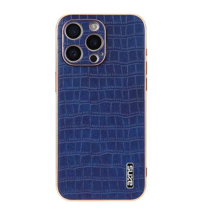 For iPhone 15 Pro Max AZNS Electroplated Frame Crocodile Texture Full Coverage Phone Case(Blue) - iPhone 15 Pro Max Cases by AZNS | Online Shopping UK | buy2fix