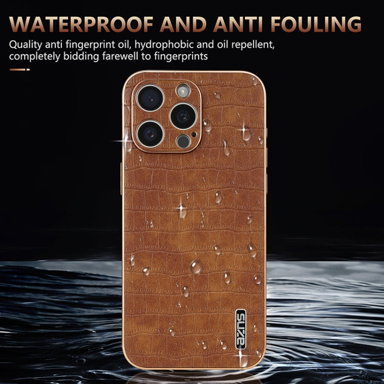 For iPhone 16 Pro Max AZNS Electroplated Frame Crocodile Texture Full Coverage Phone Case(Brown) - iPhone 16 Pro Max Cases by AZNS | Online Shopping UK | buy2fix