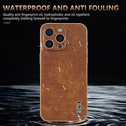 For iPhone 16 Pro Max AZNS Electroplated Frame Crocodile Texture Full Coverage Phone Case(White) - iPhone 16 Pro Max Cases by AZNS | Online Shopping UK | buy2fix