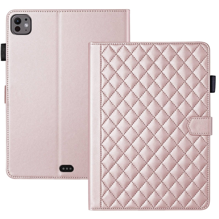 For iPad Pro 11 2024 Rhombus Lattice Leather Smart Tablet Case(Rose Gold) - iPad Pro 11 2024 Cases by buy2fix | Online Shopping UK | buy2fix