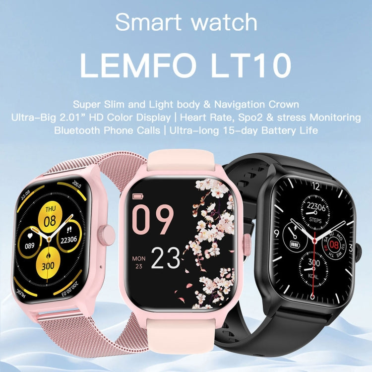 LEMFO LT10 2.01 inch TFT Screen Smart Watch Supports Bluetooth Call / Health Monitoring, Steel Strap(Pink) - Smart Watches by LEMFO | Online Shopping UK | buy2fix
