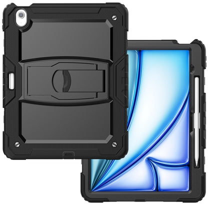 For iPad Air 13 2024 Silicone Hydric PC Tablet Case with Shoulder Strap & Holder(Black) - iPad Air 13 2024 Cases by buy2fix | Online Shopping UK | buy2fix