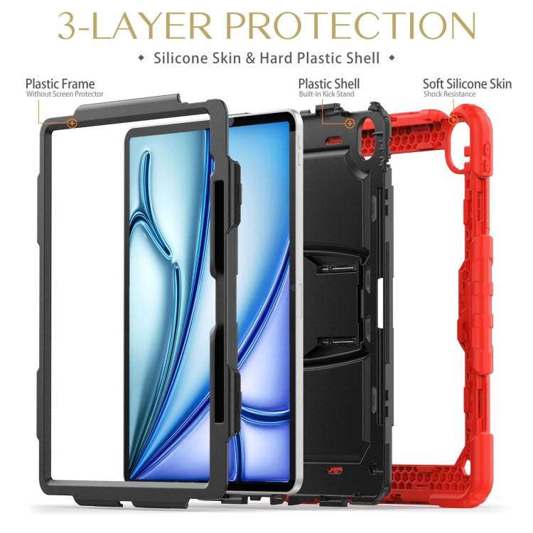 For iPad Air 13 2024 Silicone Hydric PC Tablet Case with Shoulder Strap & Holder(Red) - iPad Air 13 2024 Cases by buy2fix | Online Shopping UK | buy2fix