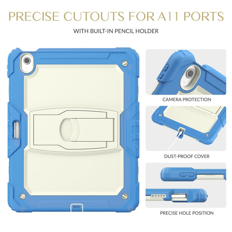 For iPad Air 13 2024 Silicone Hydric PC Tablet Case with Shoulder Strap & Holder(Beige Cyan-blue) - iPad Air 13 2024 Cases by buy2fix | Online Shopping UK | buy2fix