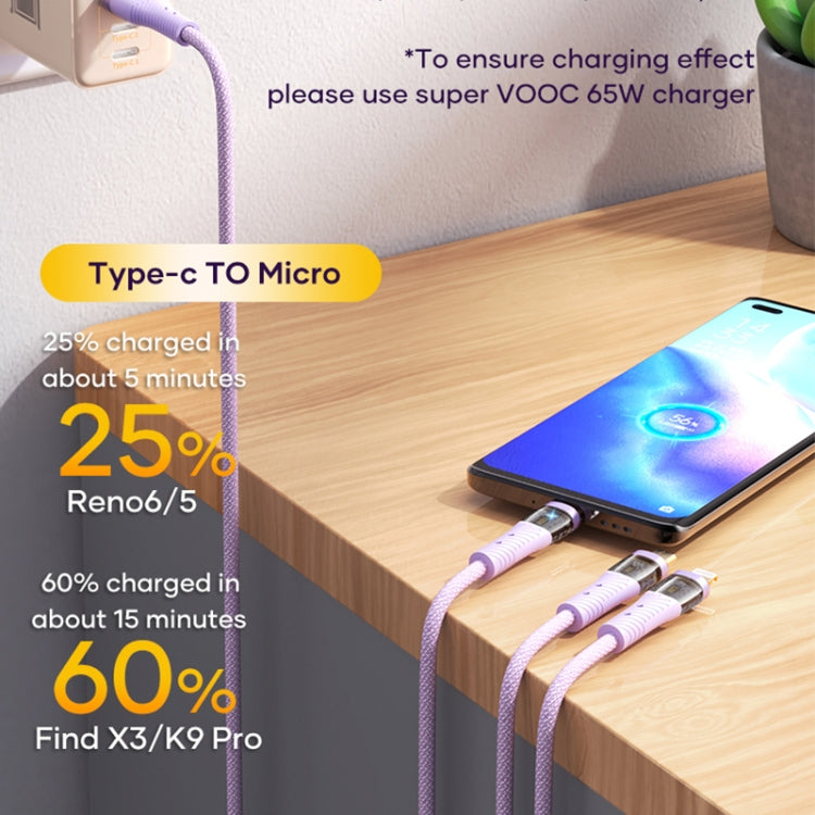 ROCK G20 1.5m 100W 3 in 1 USB-C / Type-C Fast Charging Data Cable(Purple) - Multifunctional Cable by ROCK | Online Shopping UK | buy2fix