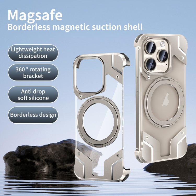 For iPhone 15 Plus Borderless MagSafe Rotating Holder Transparent Phone(Titanium Primary) - iPhone 15 Plus Cases by buy2fix | Online Shopping UK | buy2fix