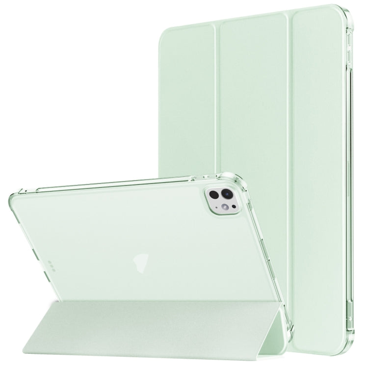 For iPad Pro 11 2024 Tri-fold Holder TPU Cover Frosted Leather Smart Tablet Case withh Pen Slot(Light Green) - iPad Pro 11 2024 Cases by buy2fix | Online Shopping UK | buy2fix