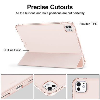 For iPad Pro 11 2024 Tri-fold Holder TPU Cover Frosted Leather Smart Tablet Case withh Pen Slot(Rose Gold) - iPad Pro 11 2024 Cases by buy2fix | Online Shopping UK | buy2fix