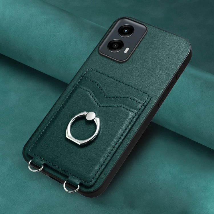 For Motorola Moto G Play 2024 5G R20 Ring Card Holder Phone Case(Green) - Motorola Cases by buy2fix | Online Shopping UK | buy2fix