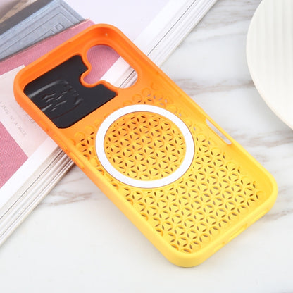 For iPhone 16 Gradient Color Honeycomb Aromatherapy MagSafe Phone Case(Orange Yellow) - iPhone 16 Cases by buy2fix | Online Shopping UK | buy2fix