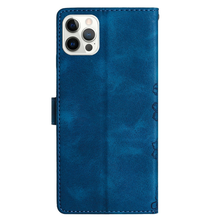 For iPhone 16 Pro Cherry Blossom Butterfly Skin Feel Embossed PU Phone Case(Blue) - iPhone 16 Pro Cases by buy2fix | Online Shopping UK | buy2fix