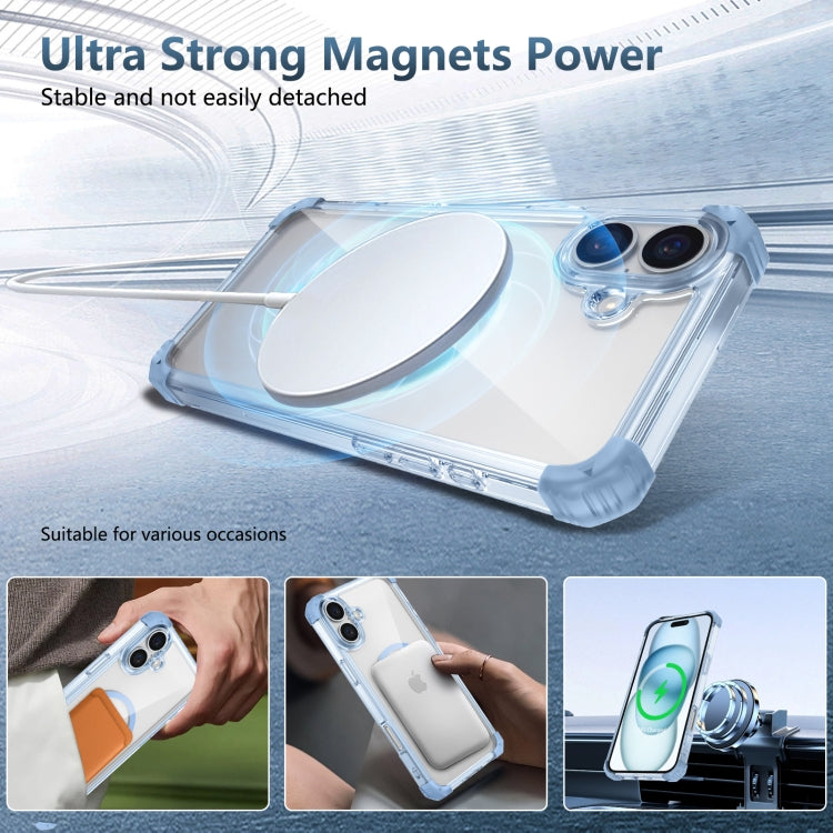 For iPhone 16 Transparent MagSafe Magnetic Phone Case(Blue) - iPhone 16 Cases by buy2fix | Online Shopping UK | buy2fix