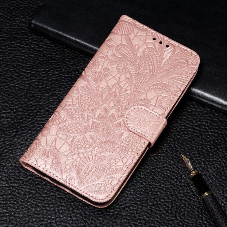 For Motorola Moto G Play 2024 Lace Flower Embossing Flip Leather Phone Case(Rose Gold) - Motorola Cases by buy2fix | Online Shopping UK | buy2fix