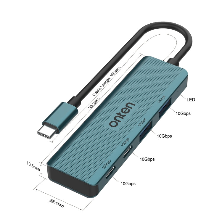 Onten UC622 10Gbps USB-C / Type-C to 2 x USB + 2 x USB-C / Type-C 4 in 1 HUB Docking Station, Length:1.5m(Green) - USB HUB by Onten | Online Shopping UK | buy2fix
