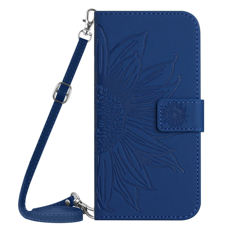 For Samsung Galaxy S25 Ultra 5G Skin Feel Sun Flower Embossed Flip Leather Phone Case with Lanyard(Dark Blue) - Galaxy S25 Ultra 5G Cases by buy2fix | Online Shopping UK | buy2fix