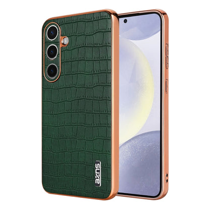 For Samsung Galaxy S25+ 5G AZNS Electroplated Frame Crocodile Texture Full Coverage Phone Case(Green) - Galaxy S25+ 5G Cases by AZNS | Online Shopping UK | buy2fix