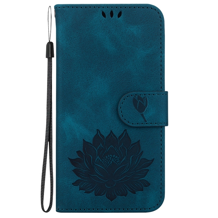 For Motorola Edge 2024 Lotus Embossed Leather Phone Case(Dark Blue) - Motorola Cases by buy2fix | Online Shopping UK | buy2fix