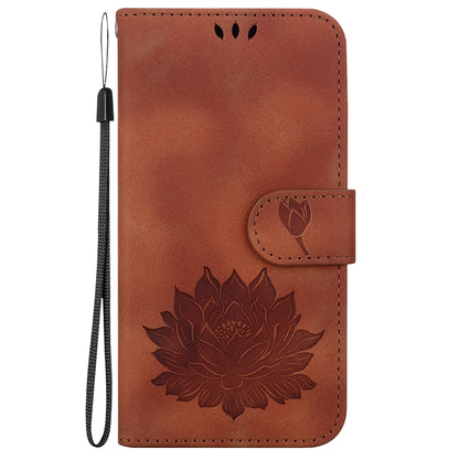 For iPhone 16 Lotus Embossed Leather Phone Case(Brown) - iPhone 16 Cases by buy2fix | Online Shopping UK | buy2fix