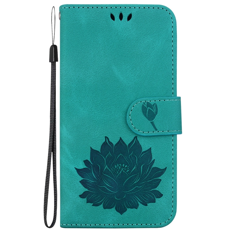 For iPhone 16 Lotus Embossed Leather Phone Case(Green) - iPhone 16 Cases by buy2fix | Online Shopping UK | buy2fix