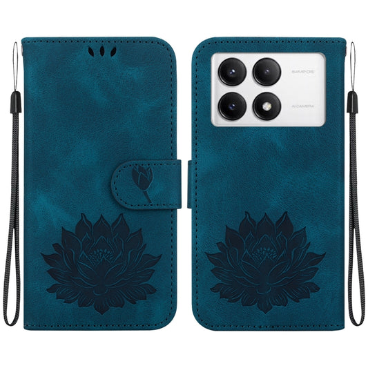 For Redmi K70 / K70 Pro Lotus Embossed Leather Phone Case(Dark Blue) - K70 Cases by buy2fix | Online Shopping UK | buy2fix