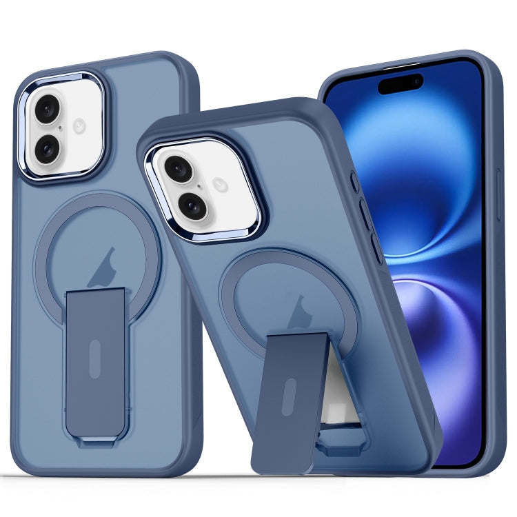 For iPhone 16 Plus Acrylic Hybrid TPU MagSafe Holder Phone Case(Dark Blue) - iPhone 16 Plus Cases by buy2fix | Online Shopping UK | buy2fix