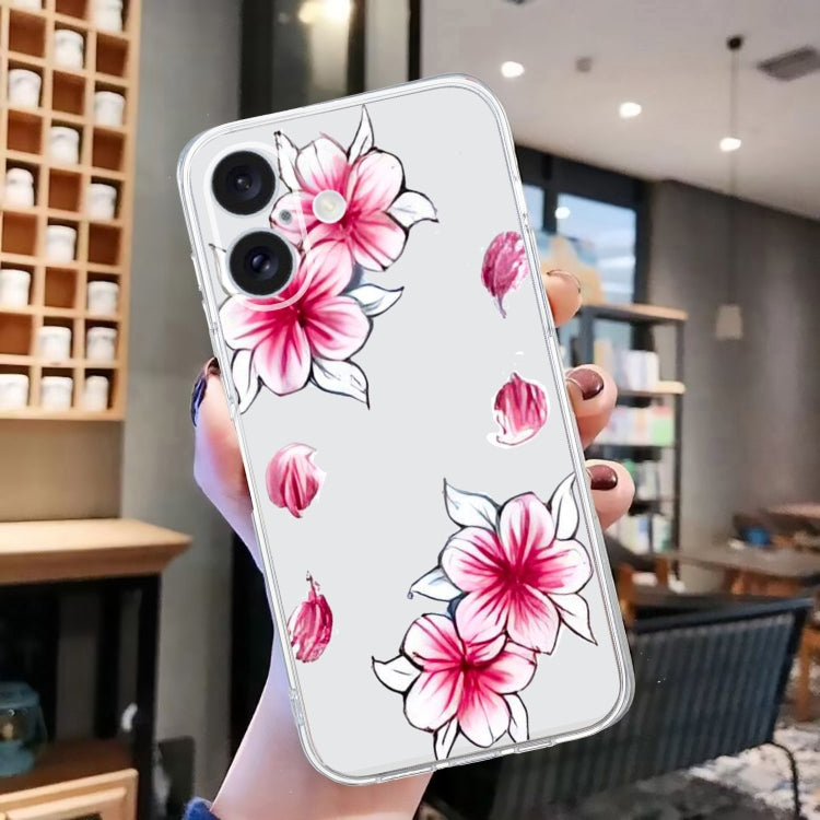 For iPhone 16 Colored Drawing Pattern Transparent TPU Phone Case(Sakura) - iPhone 16 Cases by buy2fix | Online Shopping UK | buy2fix