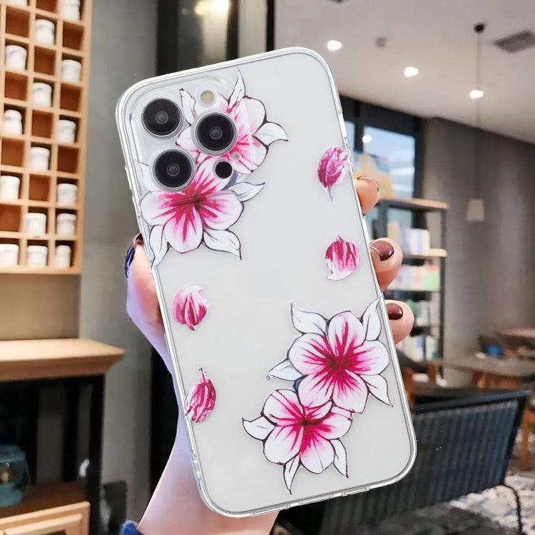 For iPhone 16 Pro Max Colored Drawing Pattern Transparent TPU Phone Case(Sakura) - iPhone 16 Pro Max Cases by buy2fix | Online Shopping UK | buy2fix