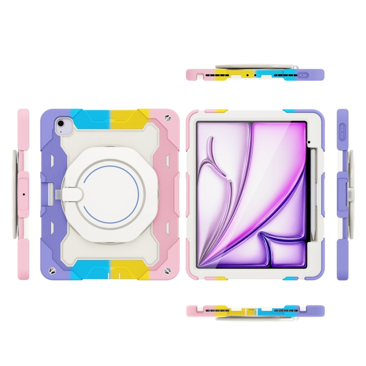 For iPad Air 13 2024 Armor Portable Rotating Ring Holder Silicone Tablet Case with Pen Slot(Colorful Pink) - iPad Air 13 2024 Cases by buy2fix | Online Shopping UK | buy2fix