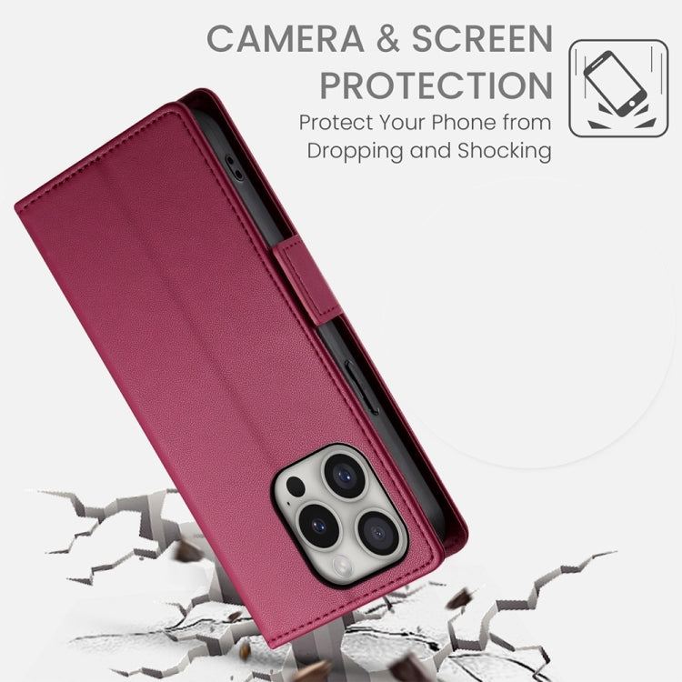 For iPhone 16 Pro Side Buckle Magnetic Frosted Leather Phone Case(Wine Red) - iPhone 16 Pro Cases by buy2fix | Online Shopping UK | buy2fix