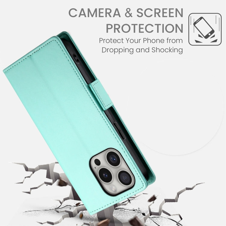 For iPhone 16 Pro Side Buckle Magnetic Frosted Leather Phone Case(Mint Green) - iPhone 16 Pro Cases by buy2fix | Online Shopping UK | buy2fix