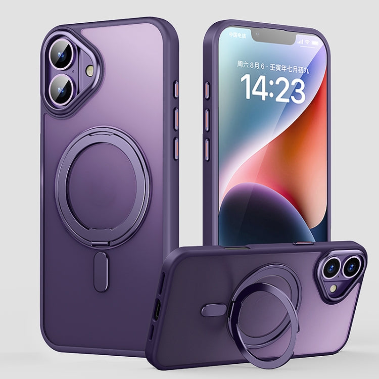 For iPhone 16 Plus 360 Rotating MagSafe Magnetic Frosted Phone Case(Purple) - iPhone 16 Plus Cases by buy2fix | Online Shopping UK | buy2fix