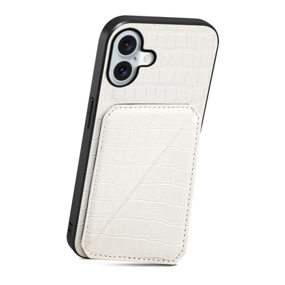 For iPhone 16 Plus Imitation Crocodile Leather Back Phone Case with Holder(White) - iPhone 16 Plus Cases by buy2fix | Online Shopping UK | buy2fix