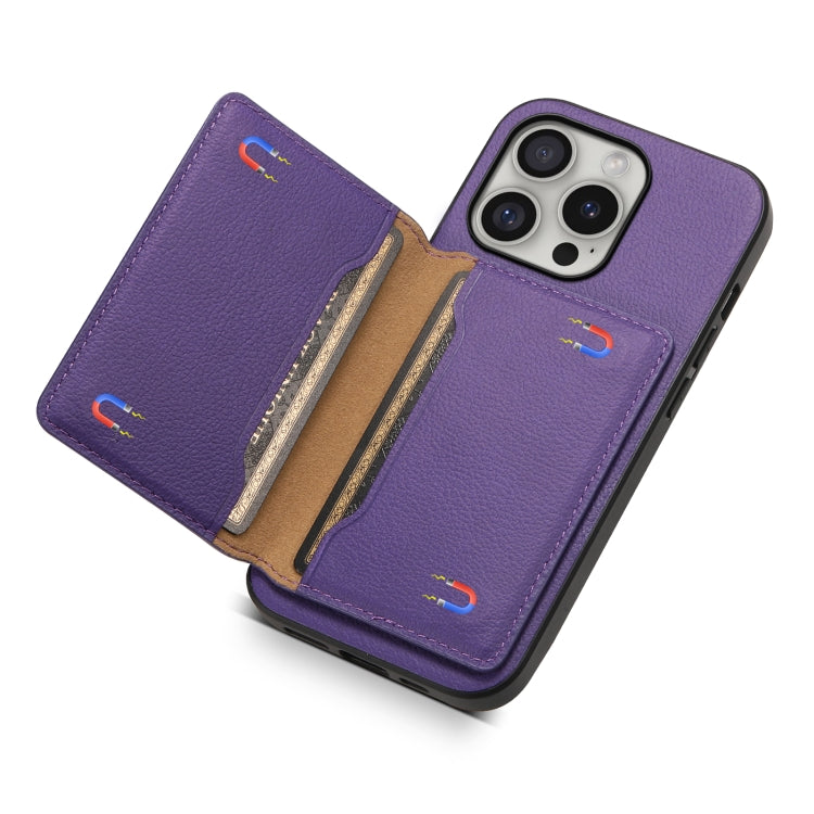 For iPhone 16 Pro Calf Texture Card Bag Design Full Coverage Phone Case(Purple) - iPhone 16 Pro Cases by buy2fix | Online Shopping UK | buy2fix