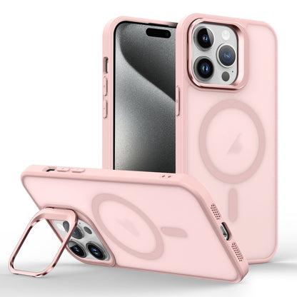 For iPhone 15 Pro Magsafe Skin Feel Lens Holder Phone Case(Pink) - iPhone 15 Pro Cases by buy2fix | Online Shopping UK | buy2fix