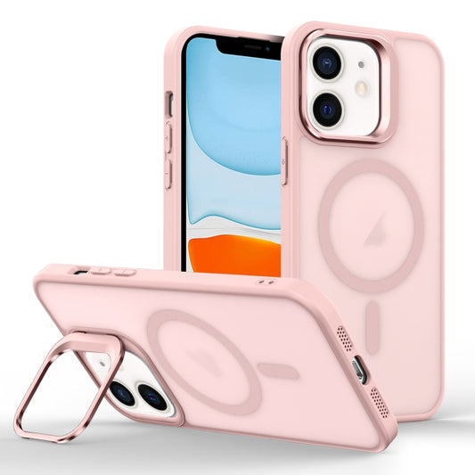 For iPhone 11 Magsafe Skin Feel Lens Holder Phone Case(Pink) - iPhone 11 Cases by buy2fix | Online Shopping UK | buy2fix