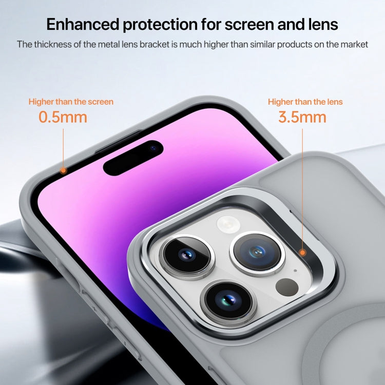 For iPhone 15 Plus Magsafe Skin Feel Lens Holder Phone Case(Orange) - iPhone 15 Plus Cases by buy2fix | Online Shopping UK | buy2fix