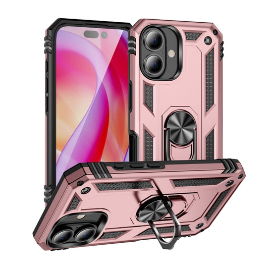 For iPhone 16 Shockproof TPU Hybrid PC Phone Case with Holder(Rose Gold) - iPhone 16 Cases by buy2fix | Online Shopping UK | buy2fix